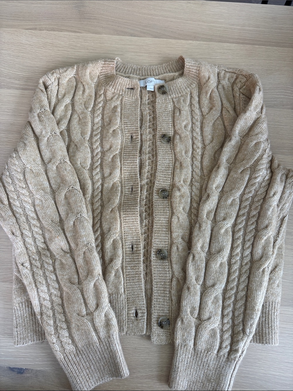 LOFT Cable-Knit Cream Button Cardigan